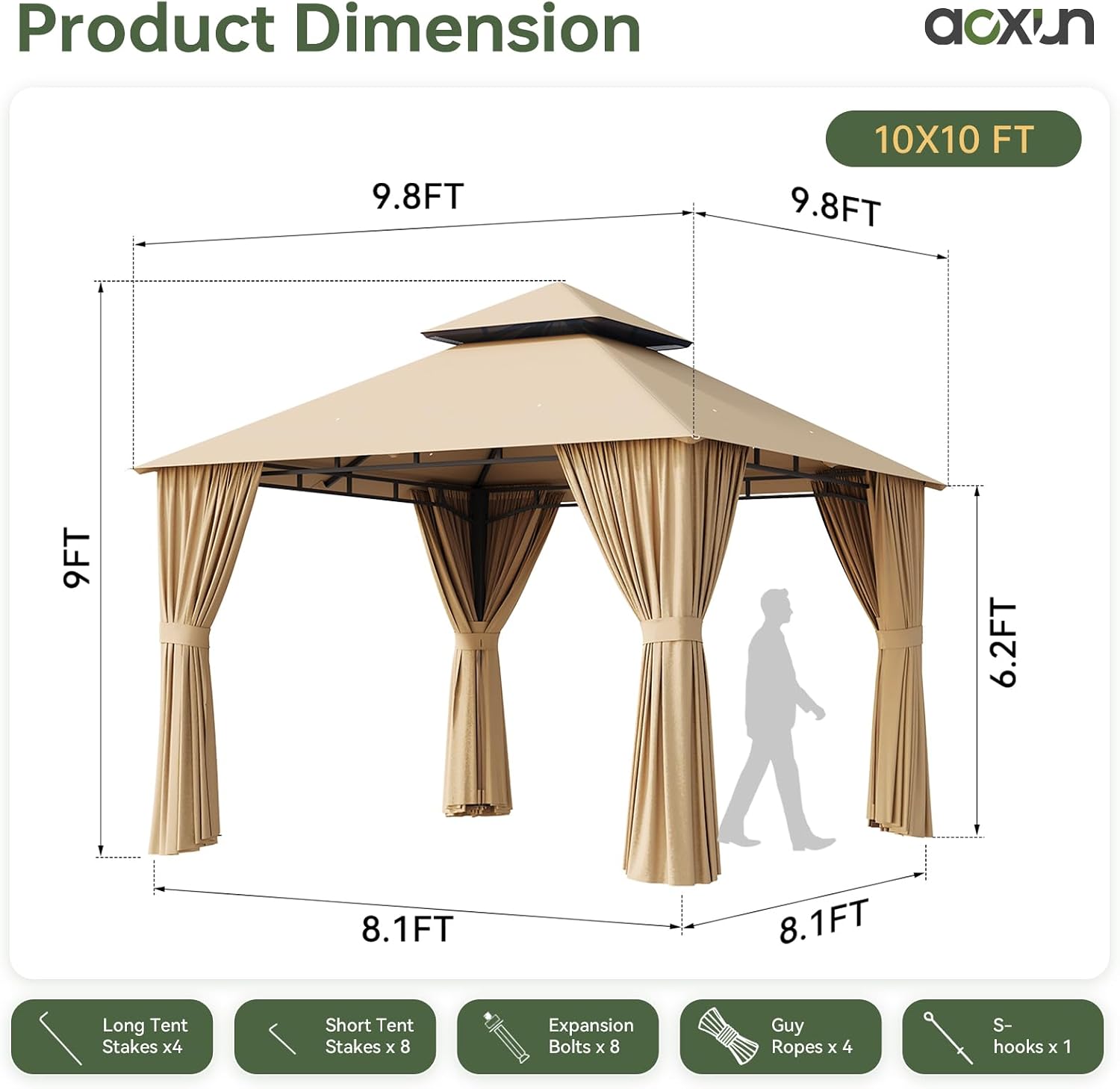 Aoxun Outdoor Gazebo for Patio 10x10
