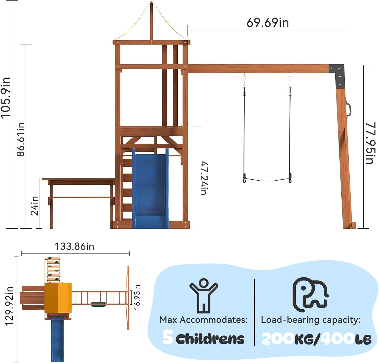 Aoxun Wooden Swing Sets for Backyard