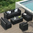 Clouddwell 10-Piece Patio Furniture Set on Sale, Black Rattan Wicker Outdoor Sectional Sofa Couch with Table Patio Conversation Set for Lawn& Backyard,Black