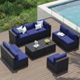 Clouddwell 10-Piece Patio Furniture Set on Sale, Black Rattan Wicker Outdoor Sectional Sofa Couch with Table Patio Conversation Set for Lawn& Backyard,Blue