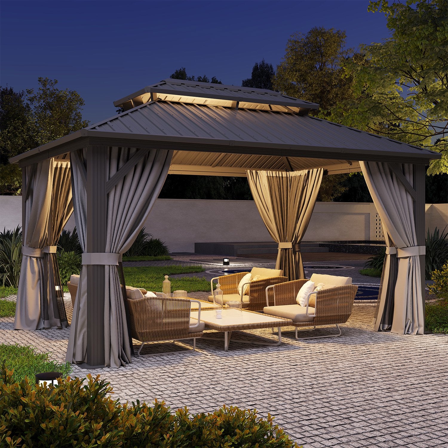 Clouddwell 10' x 14' Gazebo for Patio, Gazebo Pergola with Sloped Roof, Large Wall-Mounted Heavy Duty Awnings, for Deck, Patio and Backyard