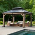 Clouddwell 12*10FT Upgraded Cedar Gazebo,Cedar Hard Roof Gazebo,with Double-Layer Galvanized Steel Roof,Suitable for Backyard,Desk,and Lawn.