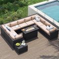 Clouddwell 12-Piece Patio Furniture Set With Fire Table On Sale, Black Rattan Wicker Outdoor Sectional Sofa Couch with Table Patio Conversation Set for Lawn& Backyard,Beige
