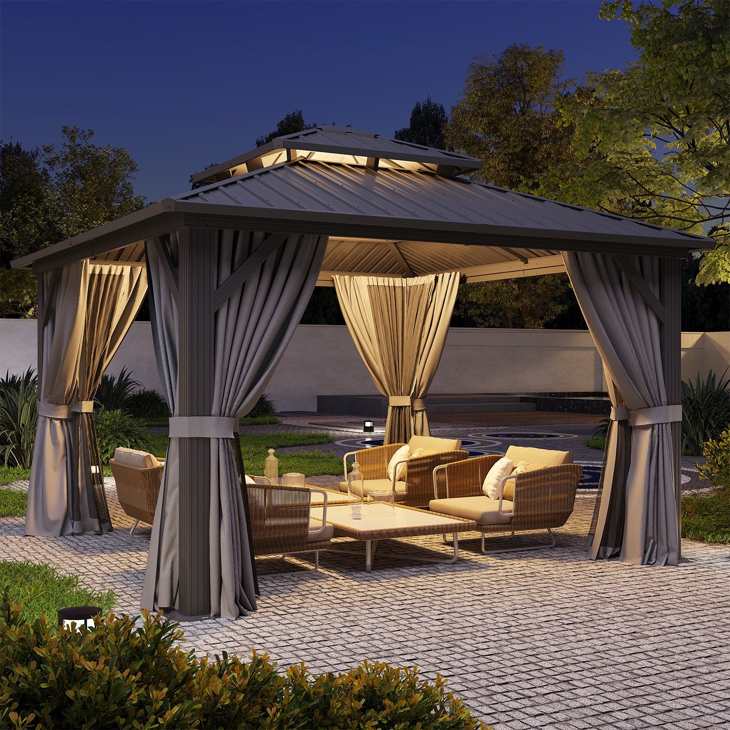 Clouddwell 12' x 12' Gazebo for Patio, Gazebo Pergola with Sloped Roof, Large Wall-Mounted Heavy Duty Awnings, for Deck, Patio and Backyard