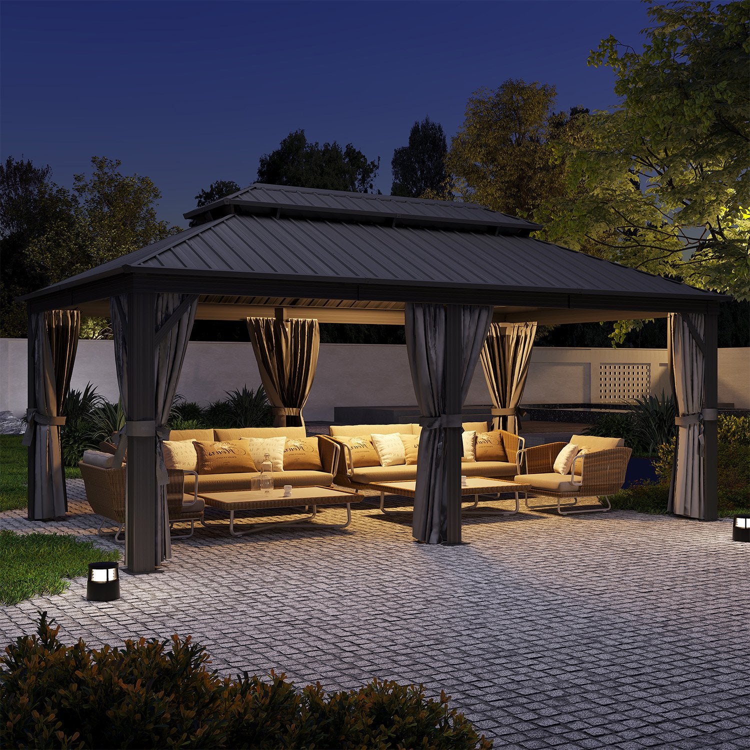 Clouddwell 12' x 20' Gazebo for Patio, Gazebo Pergola with Sloped Roof, Large Wall-Mounted Heavy Duty Awnings, for Deck, Patio and Backyard