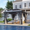 Clouddwell 12'x12' Hardtop Gazebo - Polycarbonate Double Roof with Netting & Curtains for Patio, Garden Sun Protection,Gray