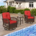 Clouddwell 3 Piece Patio Furniture Set Wicker Rattan Patio Conversation Set Outdoor Sectional Sofa Set with Coffee Table and Red Cushions
