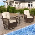 Clouddwell 3 Piece Patio Furniture Set Wicker Rattan Patio Conversation Set Outdoor Sectional Sofa Set with Coffee Table and White Cushions