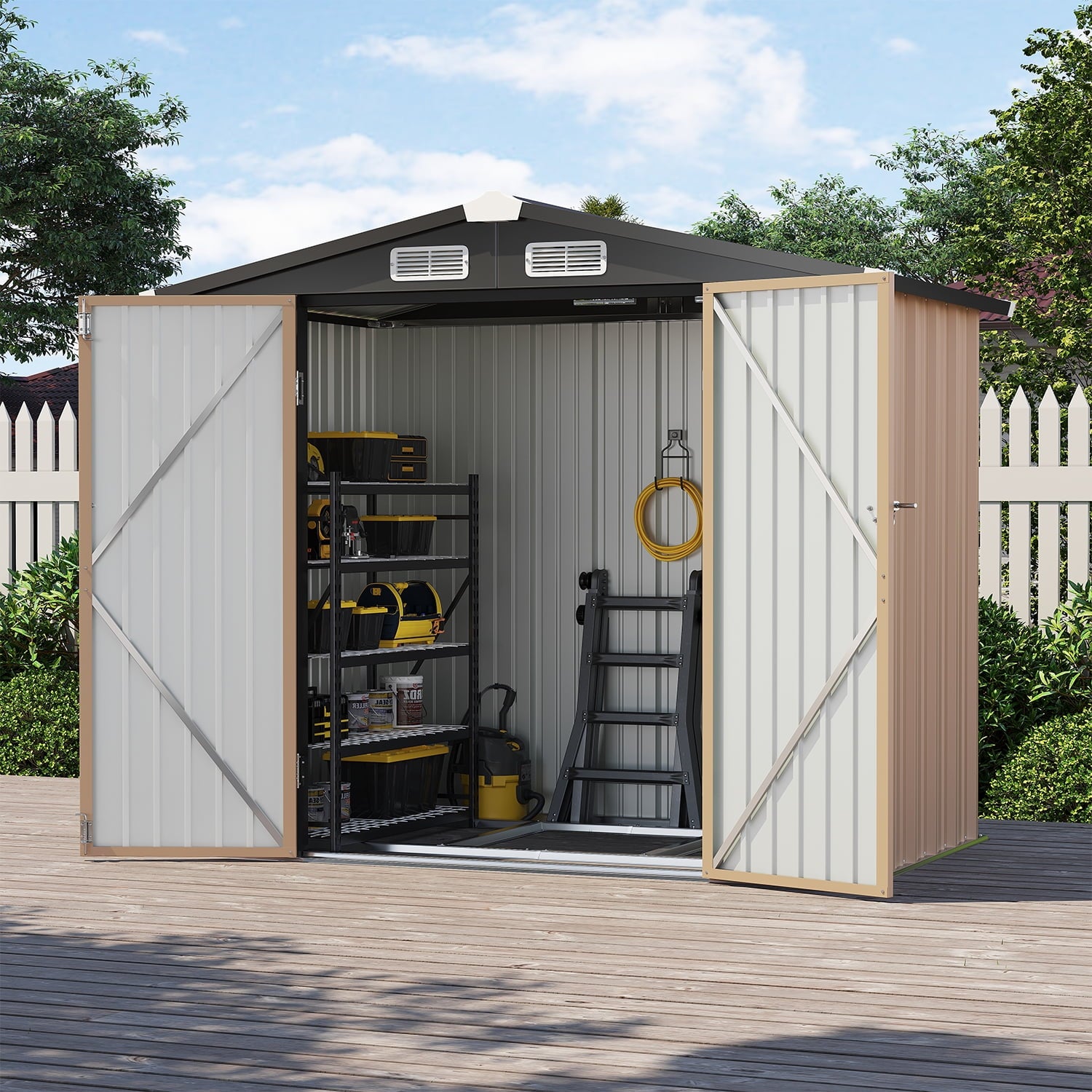 Clouddwell 6x4 ft. Metal Storage Shed with Base, Galvanized Steel Outdoor Garden Shed (Brown)