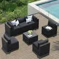 Clouddwell 7-Piece Patio Furniture Set on Sale, Black Rattan Wicker Outdoor Sectional Sofa Couch with Table Patio Conversation Set for Lawn& Backyard,Black