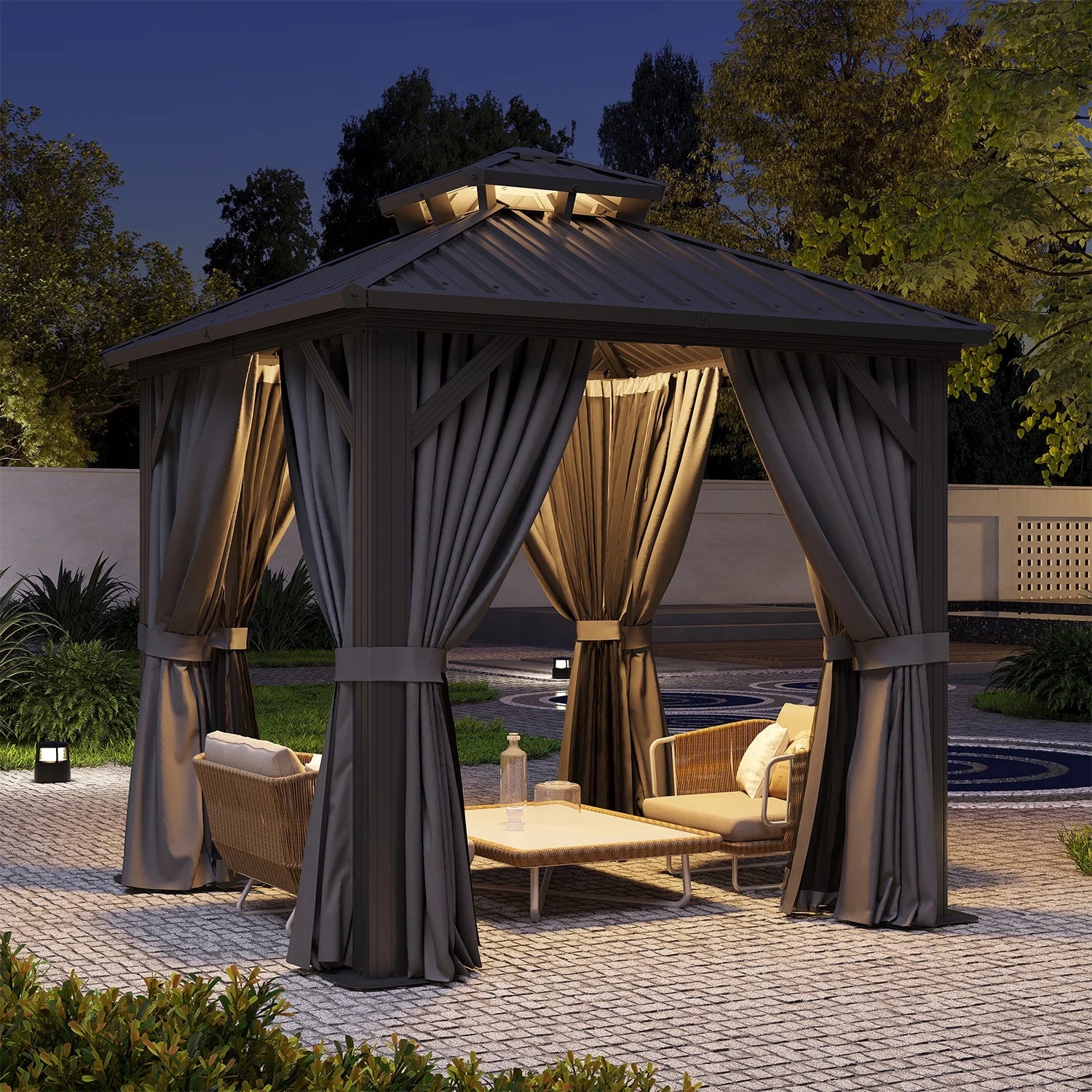 Clouddwell 8' x 8' Gazebo for Patio, Gazebo Pergola with Sloped Roof, Large Wall-Mounted Heavy Duty Awnings, for Deck, Patio and Backyard