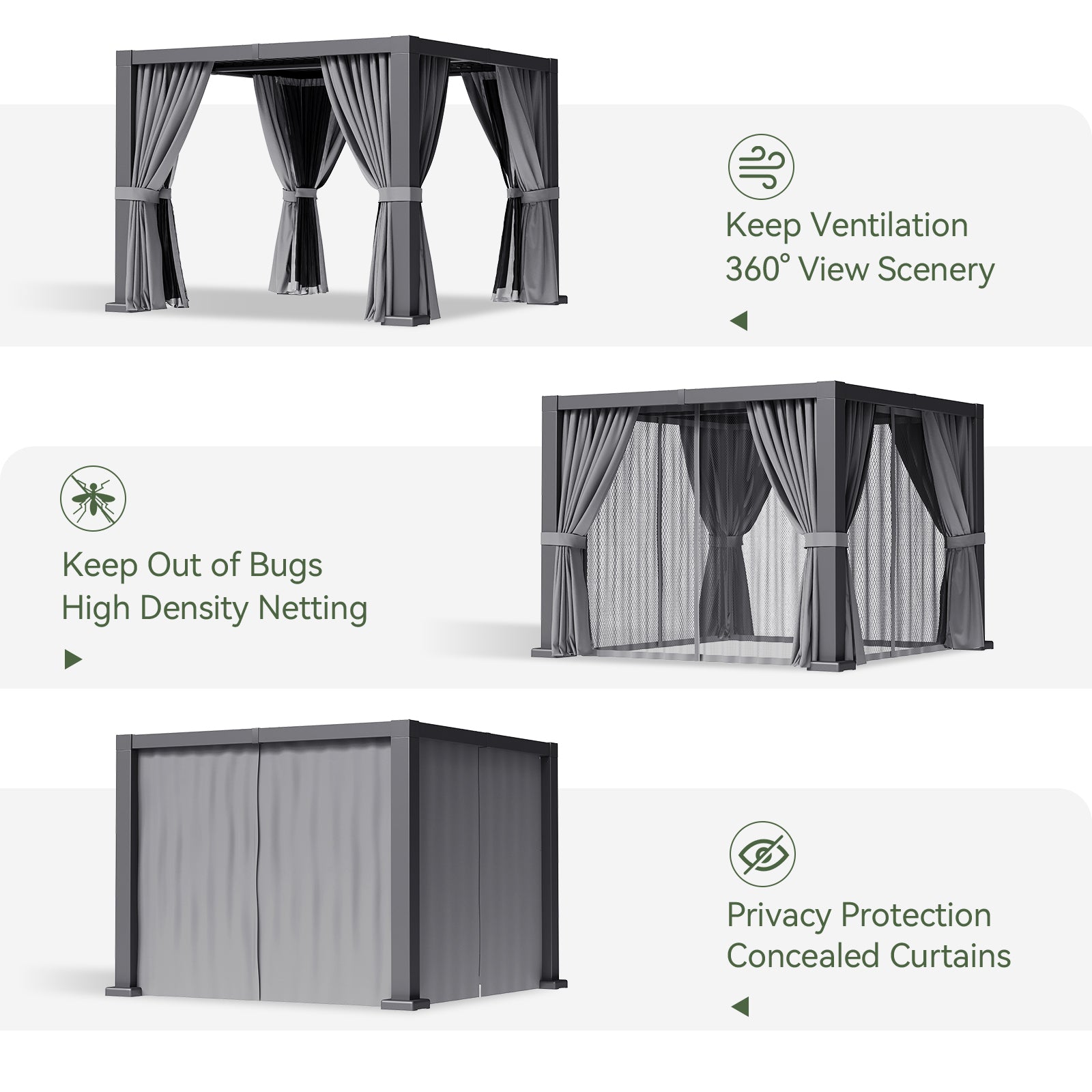 Louvered Pergola 10' x 10' Outdoor Aluminum Pergola with Adjustable Top for Decks, Gardens and Backyards, Gray