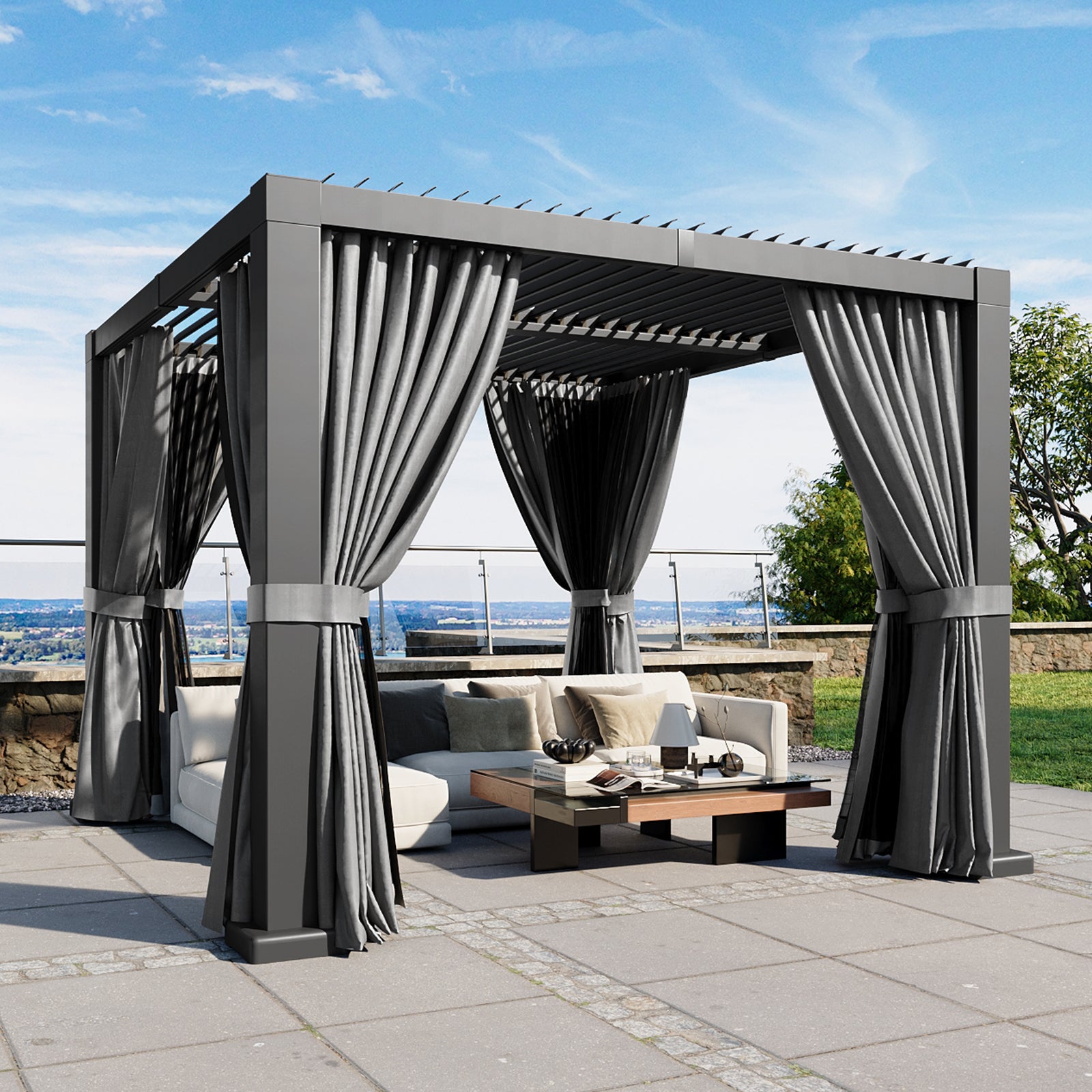 Louvered Pergola 10' x 10' Outdoor Aluminum Pergola with Adjustable Top for Decks, Gardens and Backyards, Gray