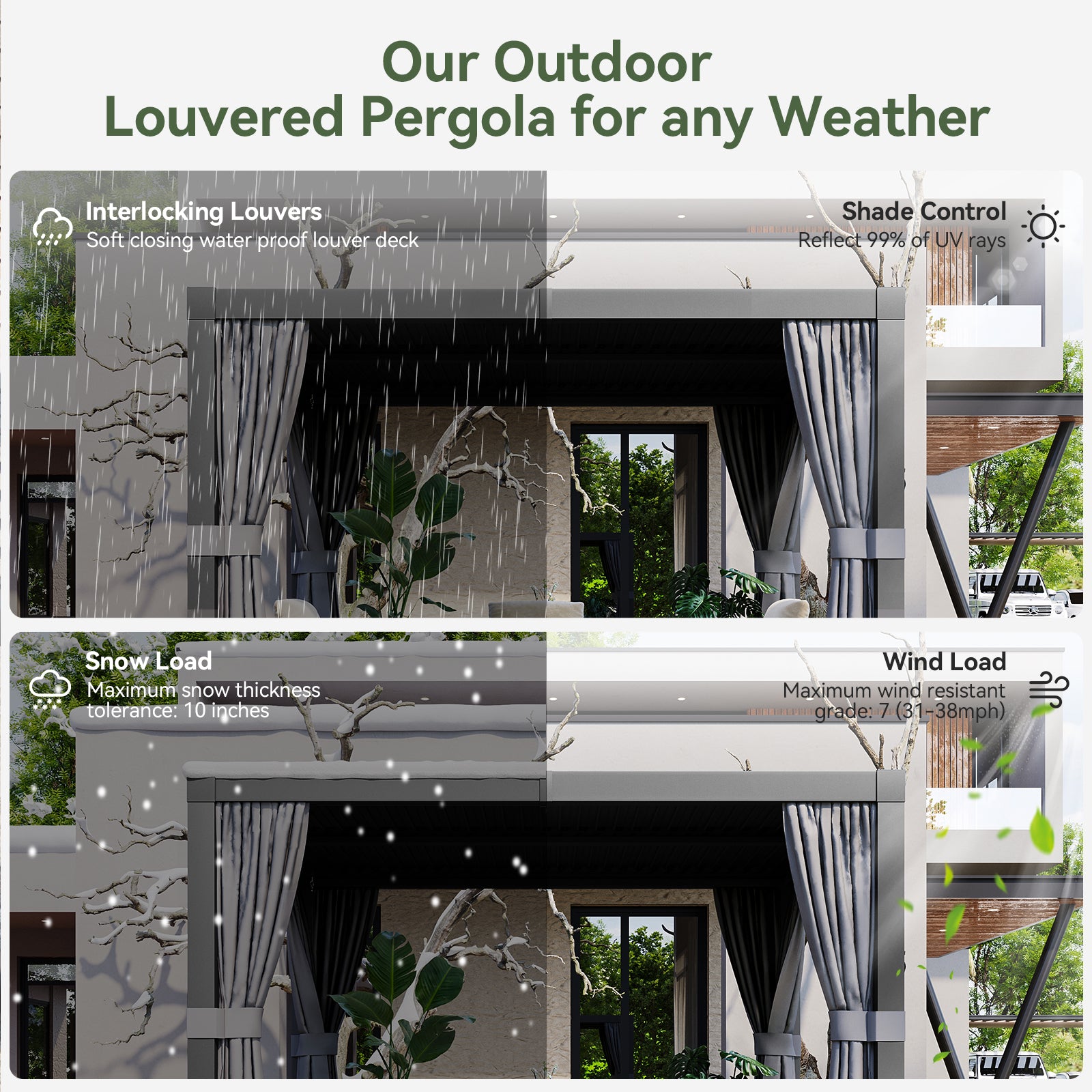 Louvered Pergola 12' x 16' Outdoor Aluminum Pergola with Adjustable Top for Decks, Gardens and Backyards, Gray