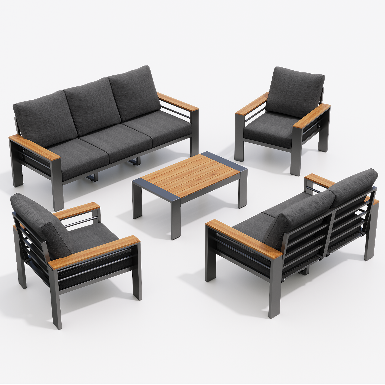 7 Seats Outdoor Patio Sectional Set with Coffee Table & Cushions - Aluminum Furniture for Backyard, Garden, Poolside (Gray)