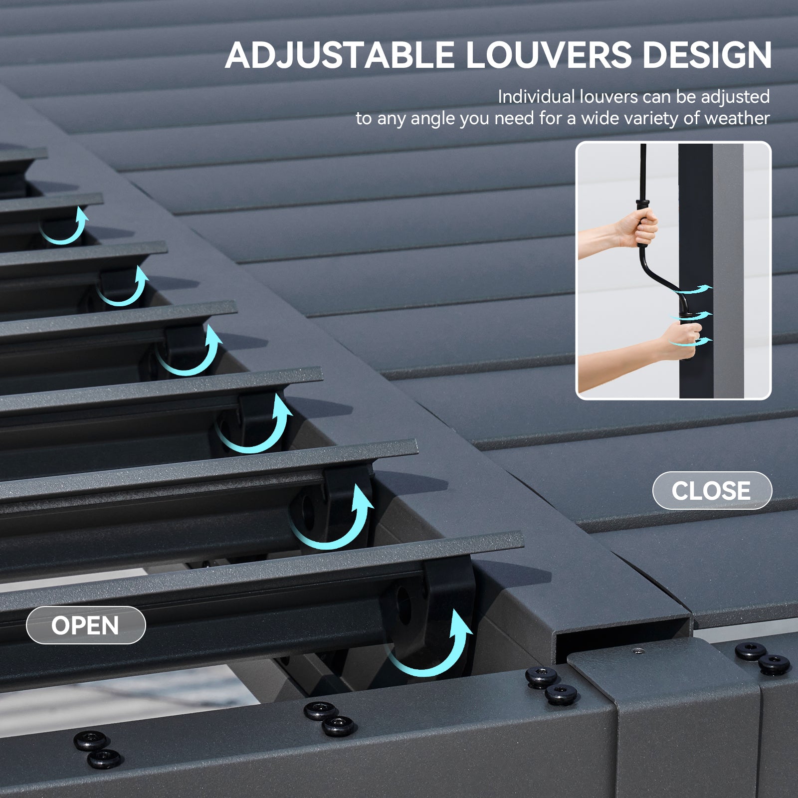 Louvered Pergola 12' x 14' Outdoor Aluminum Pergola with Adjustable Top for Decks, Gardens and Backyards, Gray