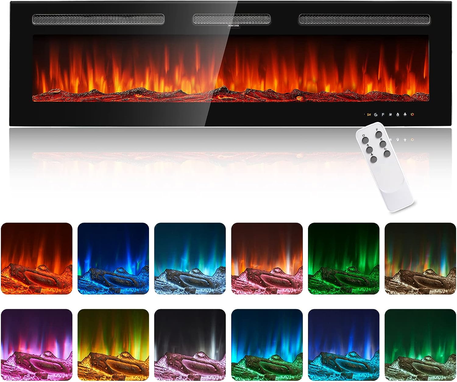 60" Electric Fireplace, Recessed Wall Mounted Electric Fireplace inserts, Ultra Thin Adjustable Flame Colors & Speed Fireplace, Fireplace with Touch Screen and Remote Control