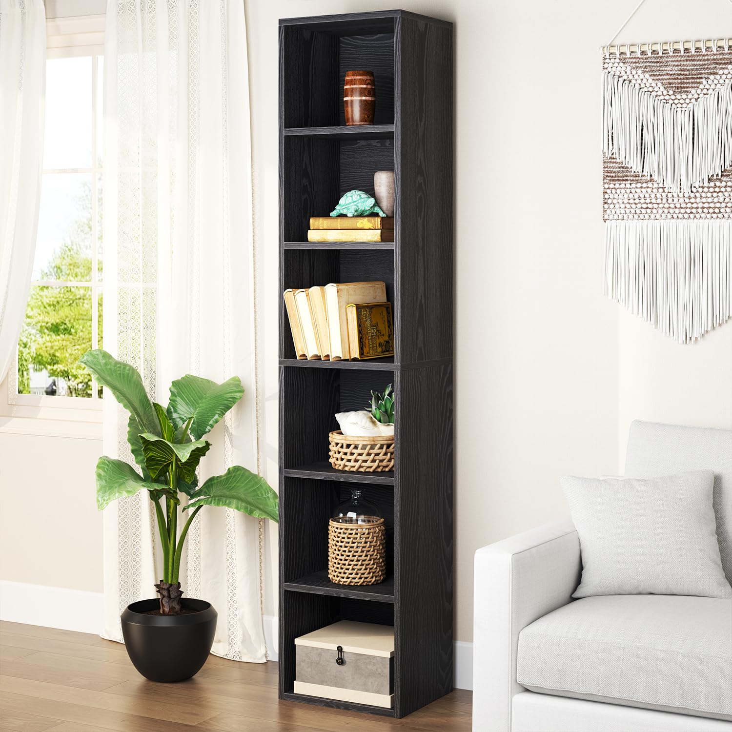 6-tier Standard Bookcase 71.5" Tall Bookshelf for Home Office, Black