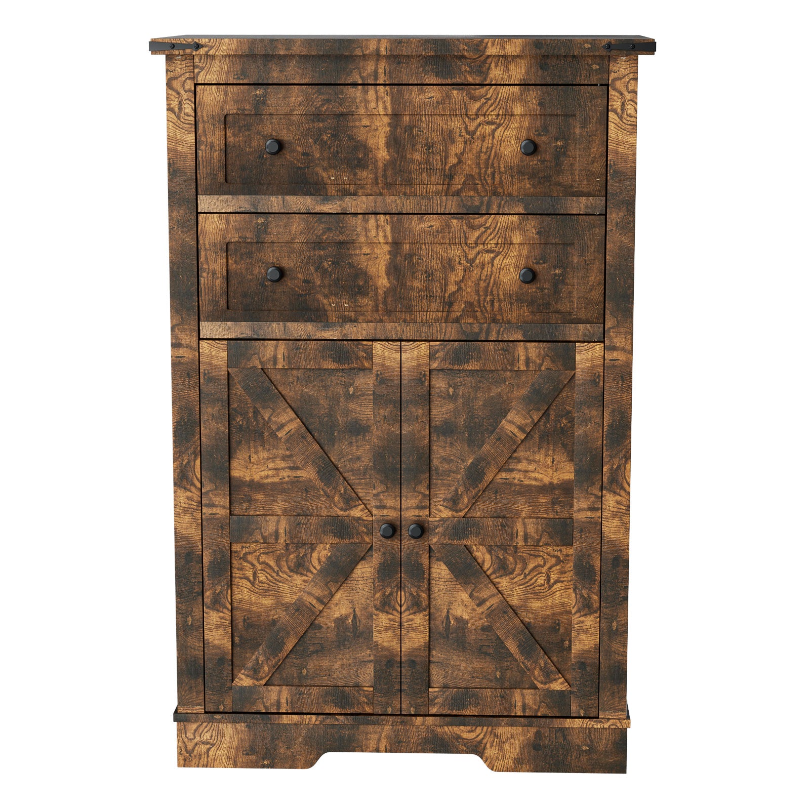 Farmhouse Sideboard Buffet Cabinet, Wooden Accent Cabinet Kitchen Cabinet with Drawers and Adjustable Shelf, Brown