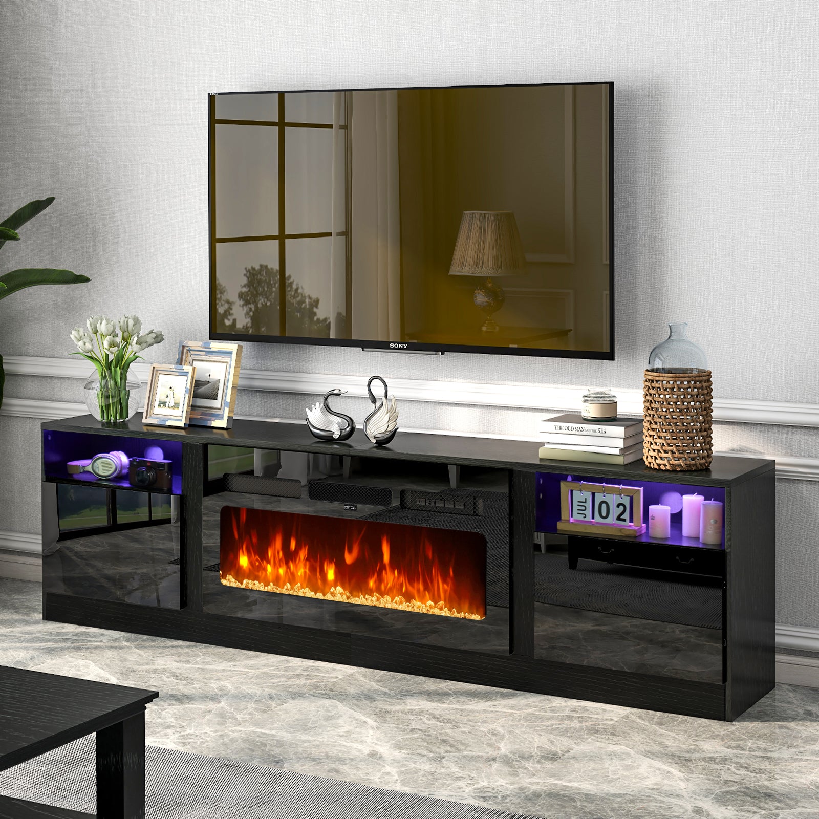 Fireplace TV Stand for TVs up to 90", 80" TV Stand with 36" Electric F