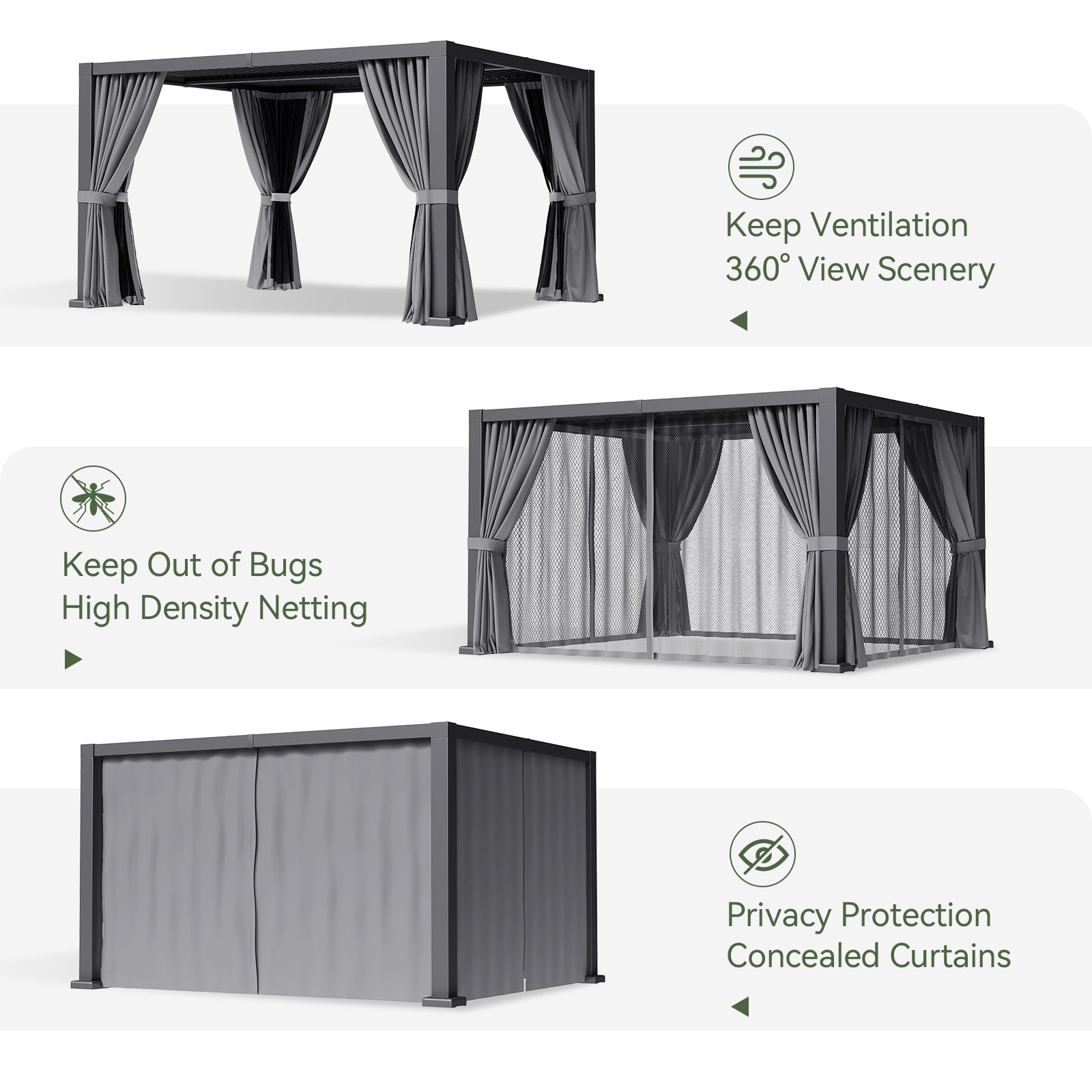 Louvered Pergola 12' x 14' Outdoor Aluminum Pergola with Adjustable Top for Decks, Gardens and Backyards, Gray