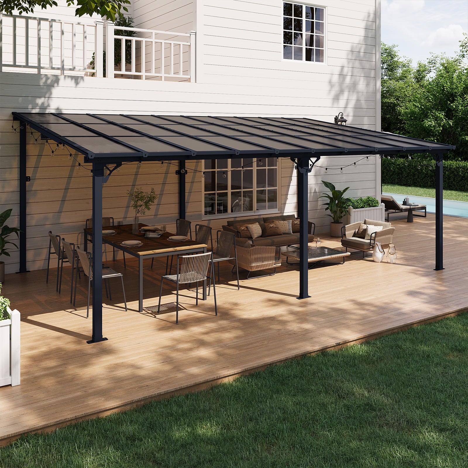 Outdoor Hardtop Gazebo for Patio 12' x 20', Wall-Mounted Lean to Gazebo Pergola with Roof