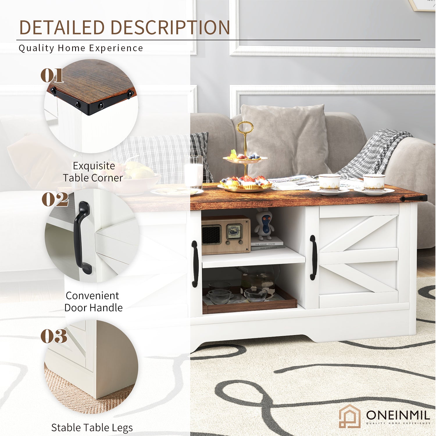 4-Piece Modern Farmhouse Furniture Set, Rustic Brown TV Stand for TVs up to 65-Inch, Two End Table with Charging Stake and USB Port, Farmhouse Coffee Table for Living Room, Family Room