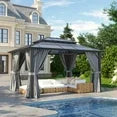 Clouddwell 10'x12' Hardtop Gazebo - Polycarbonate Double Roof with Netting & Curtains for Patio, Garden Sun Protection,Gray
