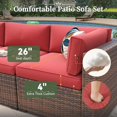 7 Piece Patio Furniture Set Wicker Rattan Patio Conversation Set Outdoor Sectional Sofa Set with Coffee Table and 4” Thickened Cushions, Red (Waterproof Cover Included)
