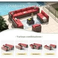 11 Piece Patio Furniture Set Wicker Rattan Patio Conversation Set Outdoor Sectional Sofa Set with Coffee Table and 4” Thickened Cushions, Red(Waterproof Cover Included)