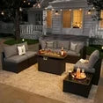 8 Piece Patio Furniture Set with 44” Fire Pit Table Wicker Rattan Patio Sectional Sofa Set Outdoor Seating Furniture with 4'' Thickened Cushion, Gray (Include Waterproof Cover)