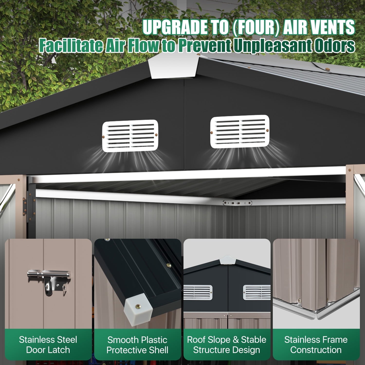 Clouddwell 9.5x7.5ft Galvanized Steel Storage Shed with Floor & Double Doors - Brown