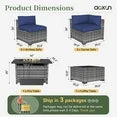 Aoxun 8 Piece Patio Furniture Set with 44” Fire Pit Table Wicker Rattan Outdoor Sectional Sofa Set with Coffee Table and 4” Thickened Cushions, Blue (Waterproof Cover Included)