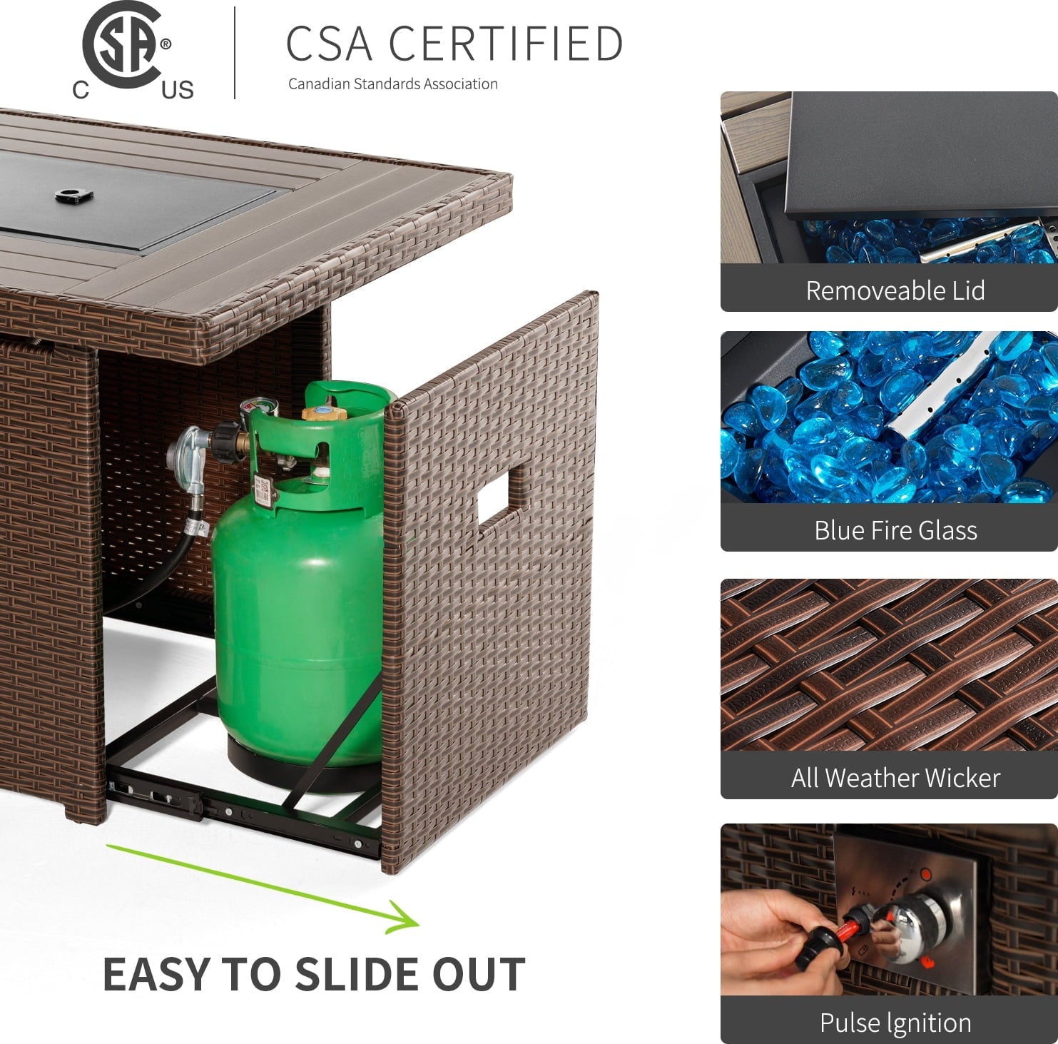 5 Piece Patio Furniture Set, Outdoor Patio Furniture Sets with Fire Pit, Wicker Patio Furniture, Outdoor Conversation Set with Brown Cushions