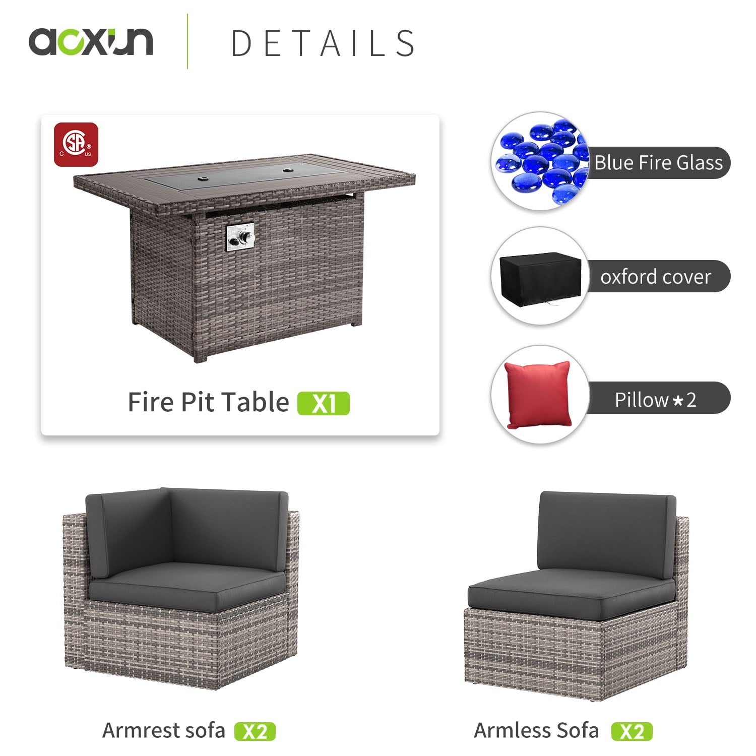 5 Piece Patio Furniture Set, Outdoor Patio Furniture Sets with Fire Pit, Wicker Patio Furniture, Outdoor Conversation Set with Gray Cushions (4.2) 4.2 stars out of 81 reviews 81 reviews