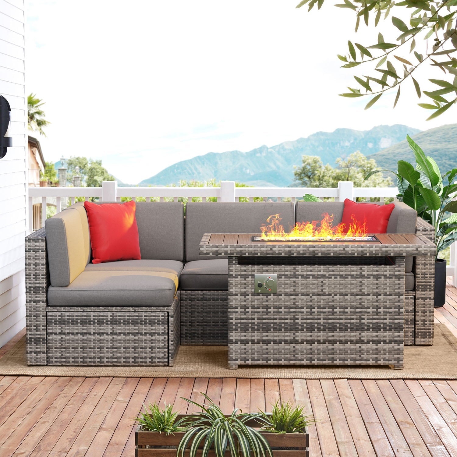 5 Piece Patio Furniture Set, Outdoor Patio Furniture Sets with Fire Pit, Wicker Patio Furniture, Outdoor Conversation Set with Gray Cushions (4.2) 4.2 stars out of 81 reviews 81 reviews