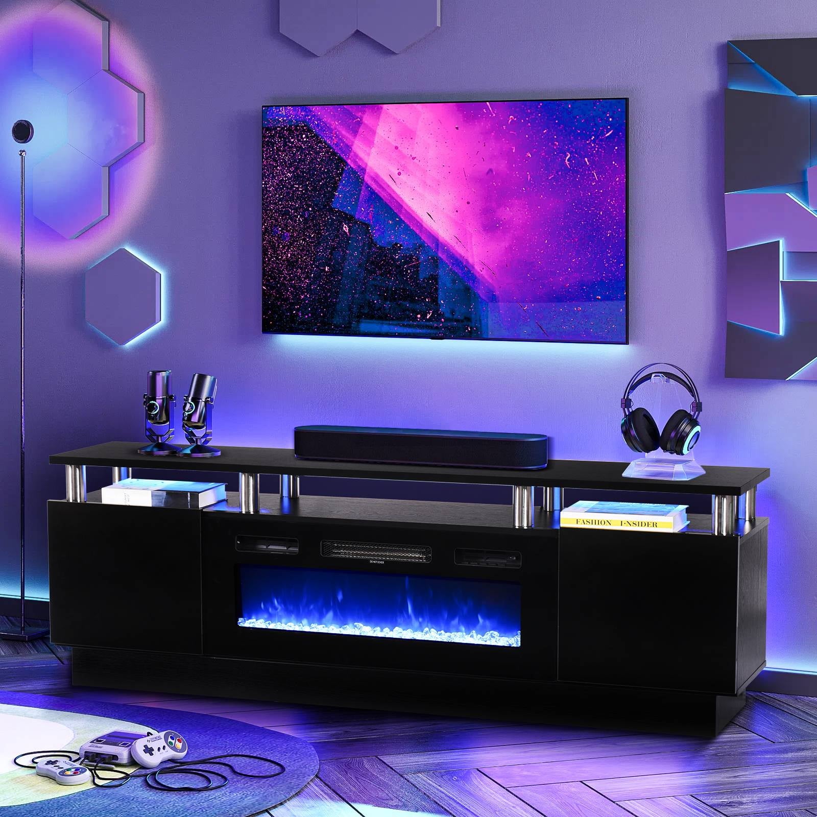 Fireplace TV Stand with LED Light, for TVs up to 80", Black