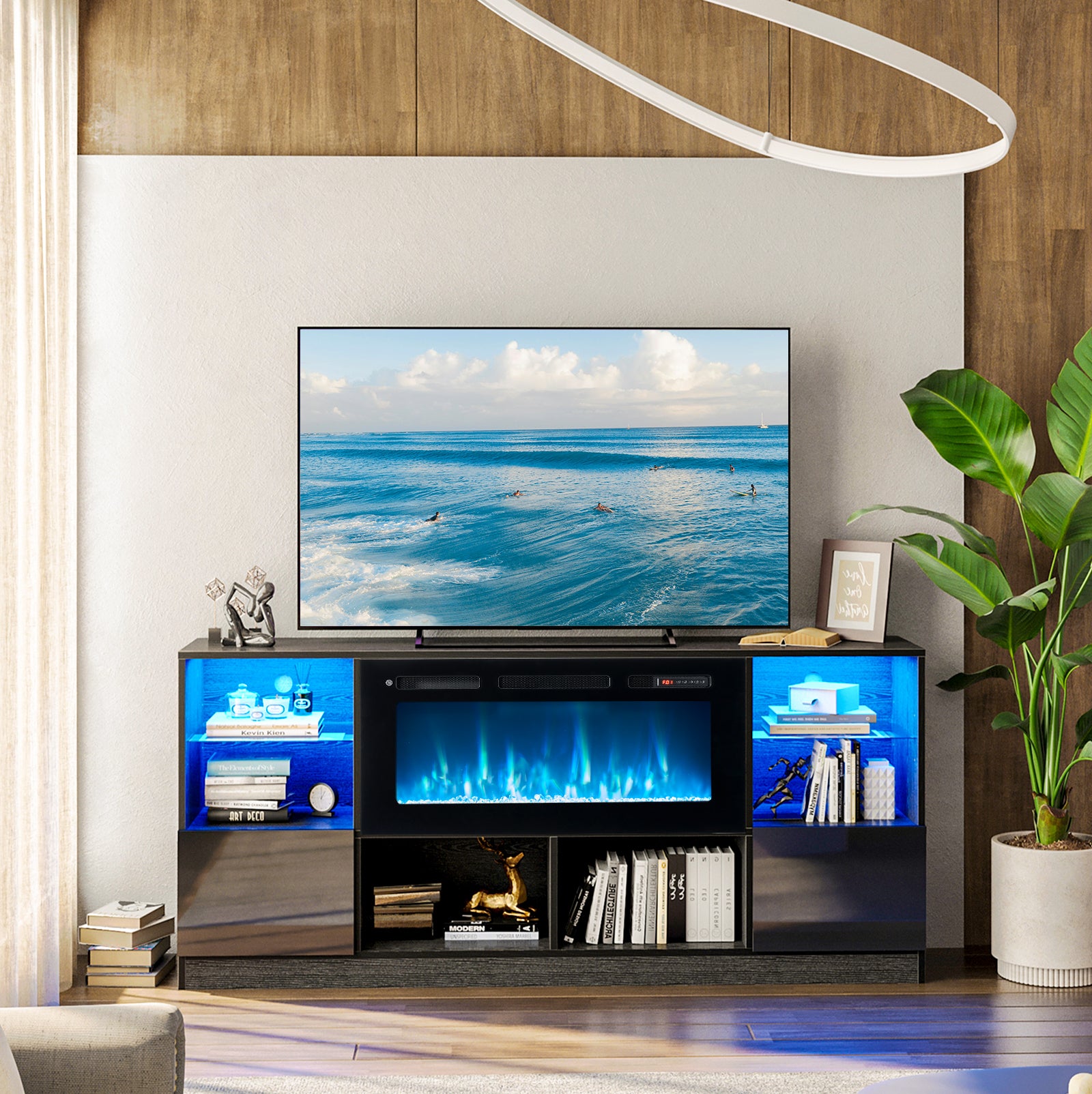 Fireplace TV Stand with Electric Fireplace, 70” LED Light Entertainment Center for TVs Up to 80", TV Console Stand, Fireplace for The Living Room TV Stand,