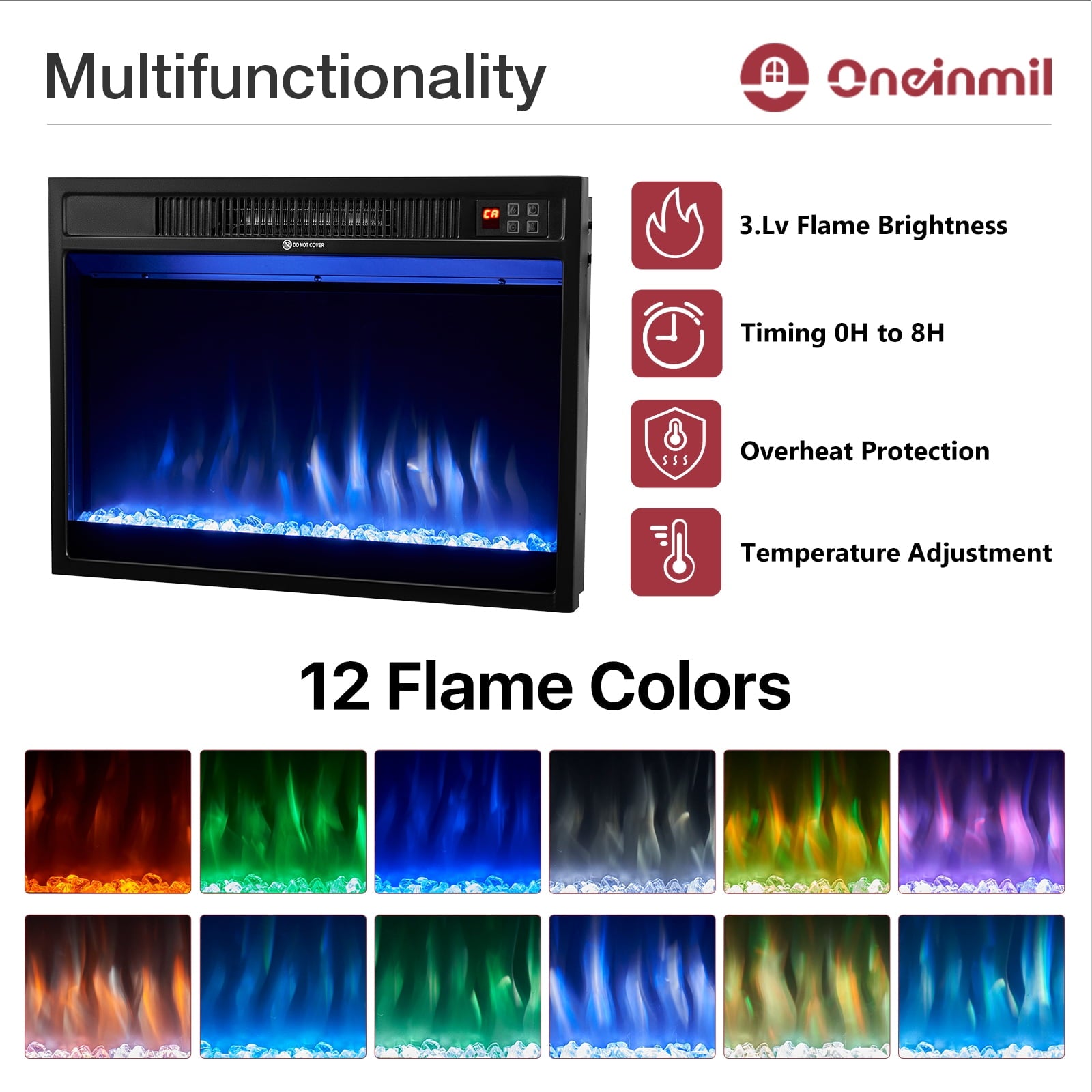 67" Electric Fireplace with Mantel, Fireplace TV Stand with Storage Shelves, 23'' Fire Places Heater with Remote Control, Freestanding, for Living Room or Bedroom, Black