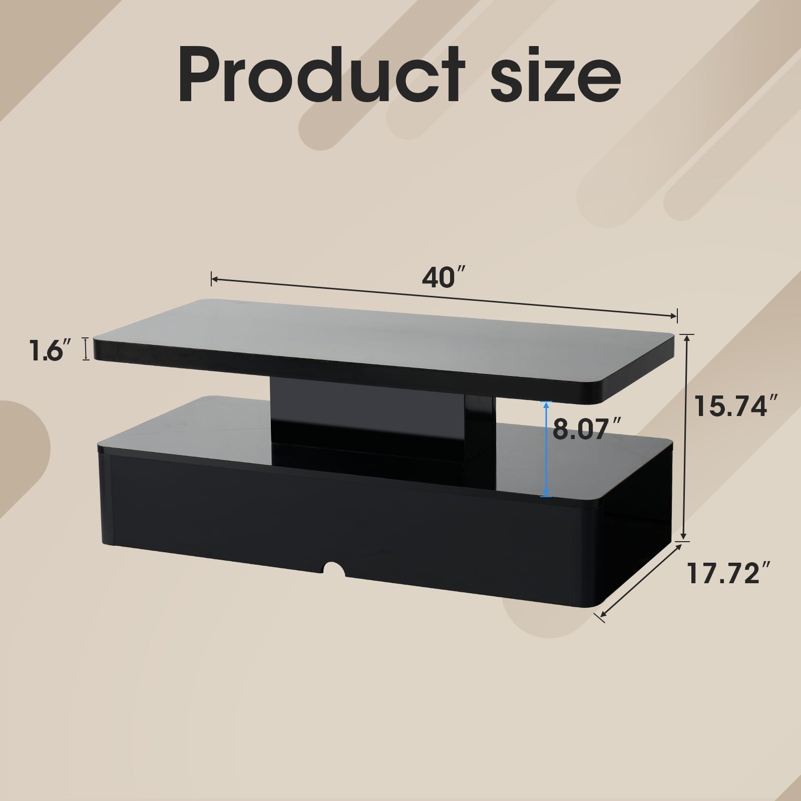 Modern Coffee Table with Led Light, Modern High Glossy Cocktail Table with Remote, Black