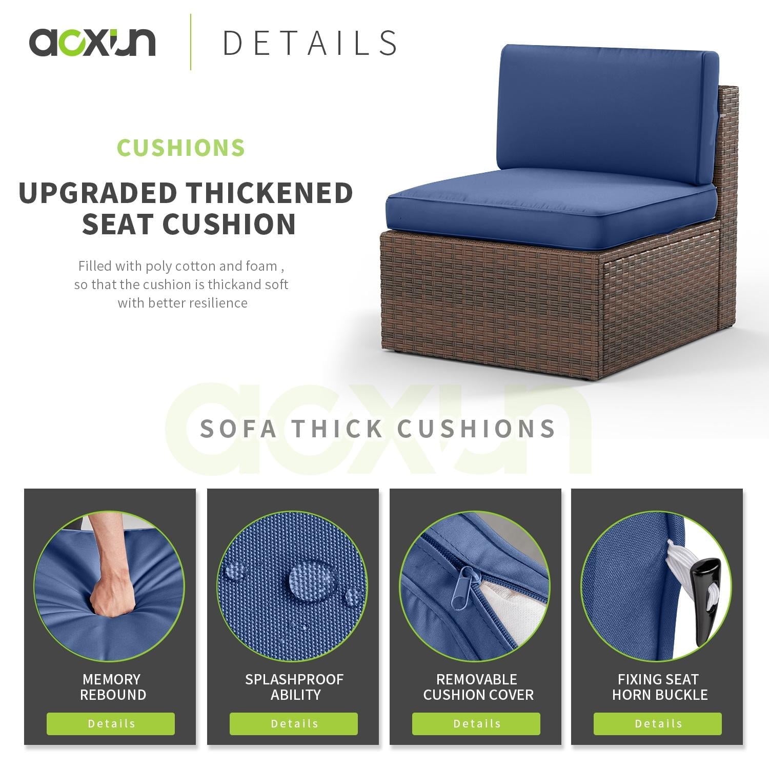 5 Piece Patio Furniture Set, Outdoor Patio Furniture Sets with Fire Pit, Wicker Patio Furniture, Outdoor Conversation Set with Blue Cushions