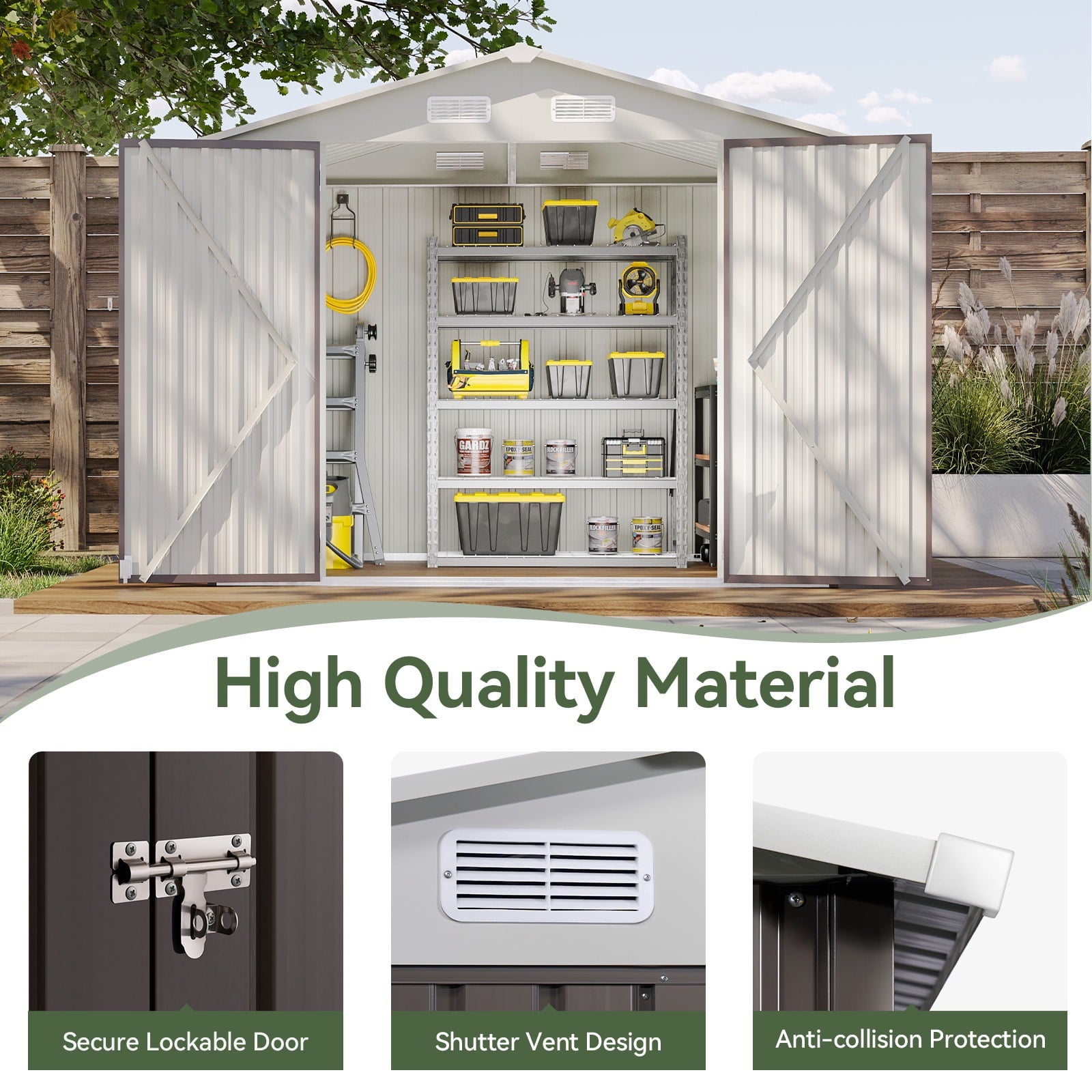 7.8’ x 5.8’ Outdoor Metal Storage Shed, Steel Utility Tool Shed Storage with Lockable Doors, Metal Sheds Outdoor Storage for Backyard, Garden, Lawn and Patio, Gray