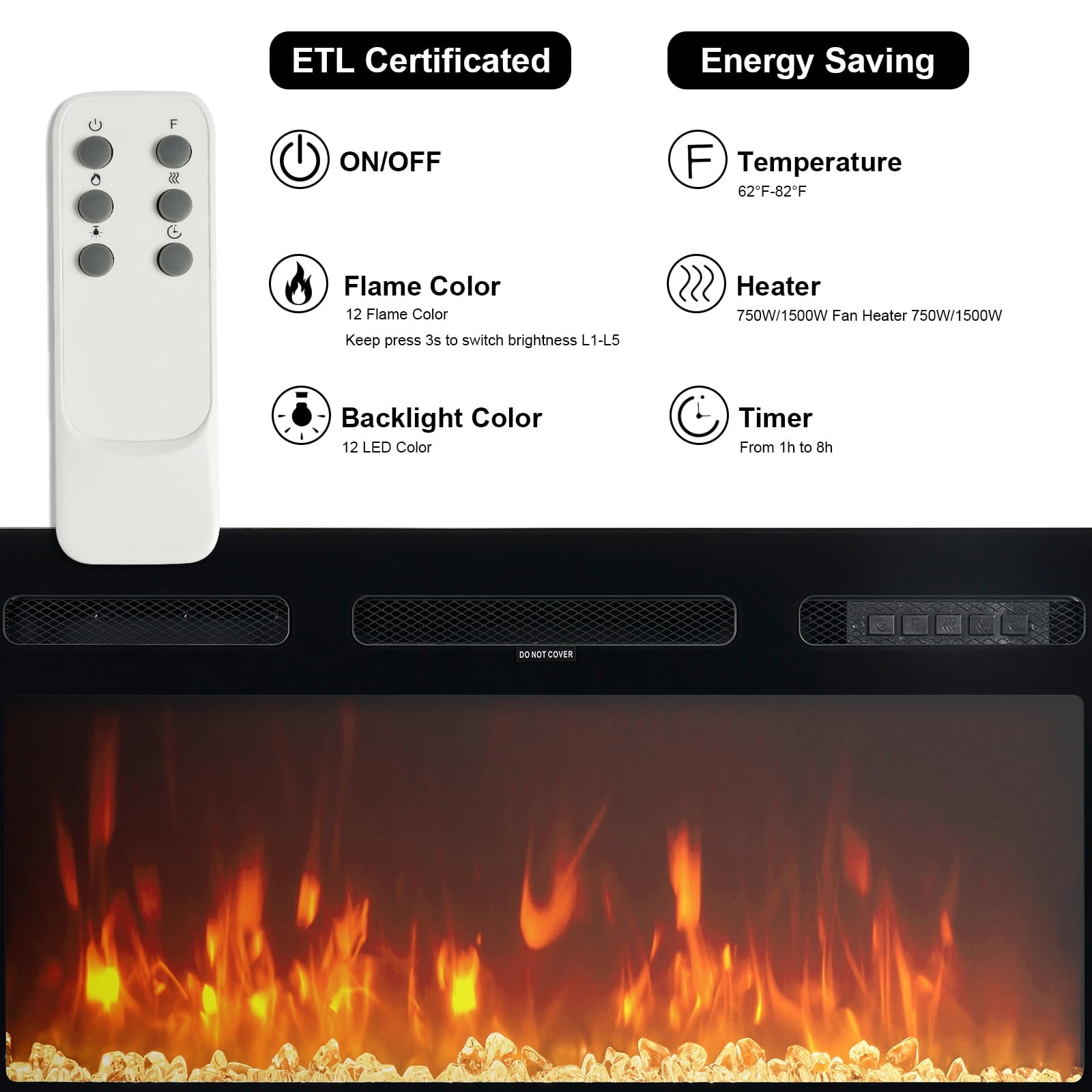 Fireplace TV Stand with 36" Electric Fireplace, LED Light Entertainment Center for TVs up to 90", 79 Inches TV Console, White