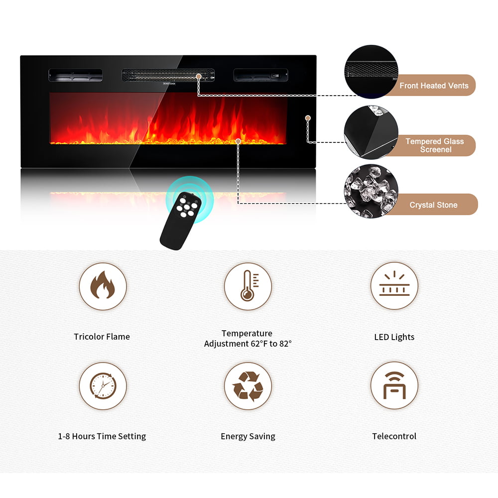 up to 80" TVs, TV Stand with 36" Fireplace and Adjustable Shelves, 12 Led Light Colors, White