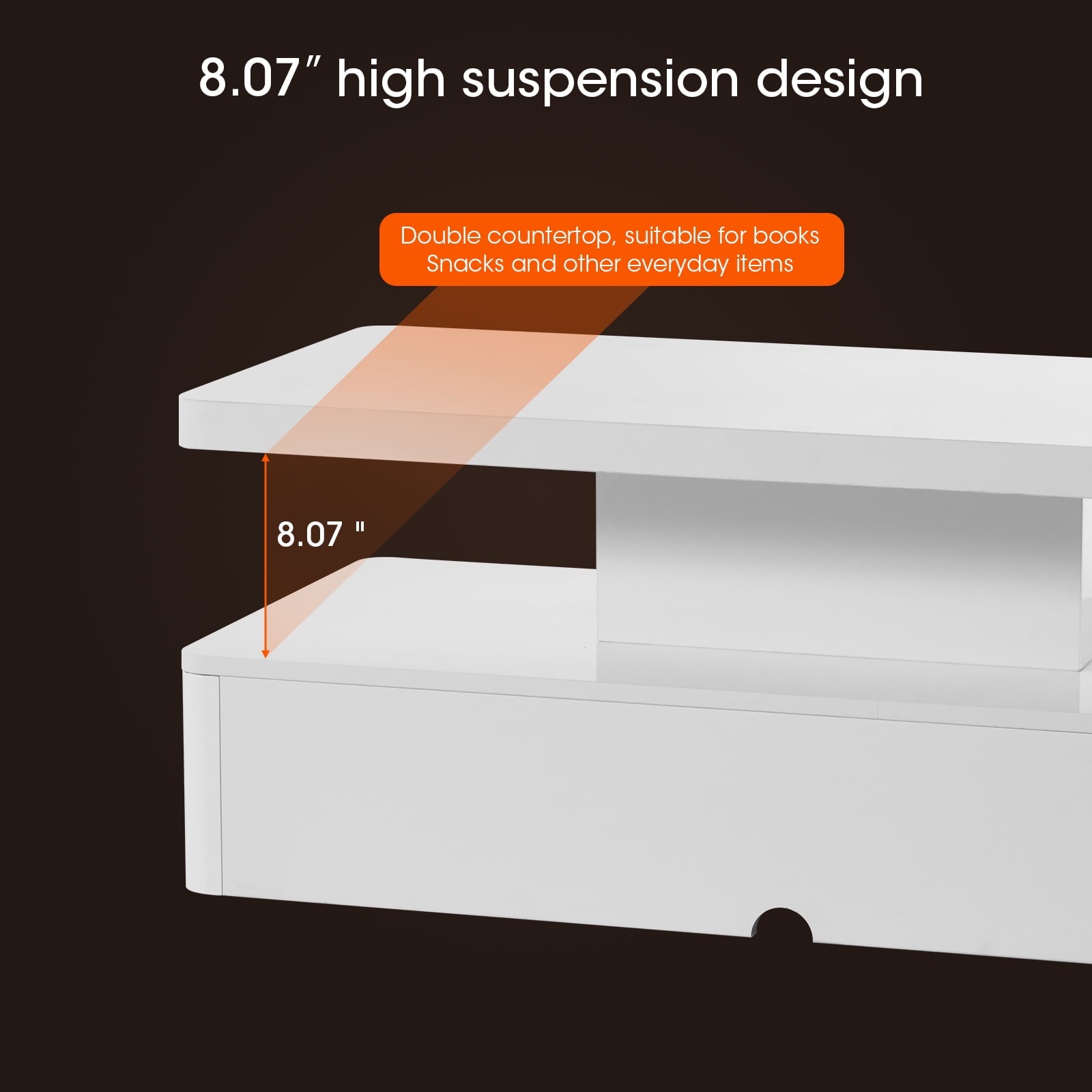Modern Coffee Table with Led Light, Modern High Glossy Cocktail Table with Remote, White