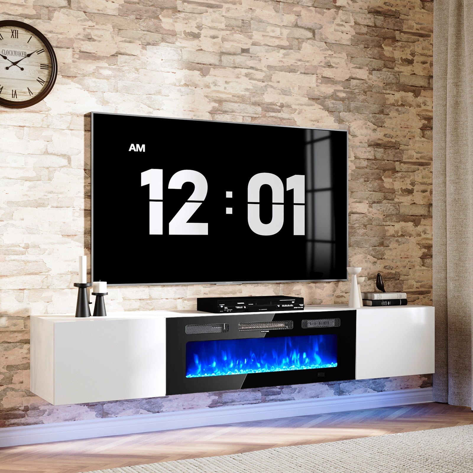 Floating TV Stand with 36" Electric Fireplace, Wall Mounted Fireplace