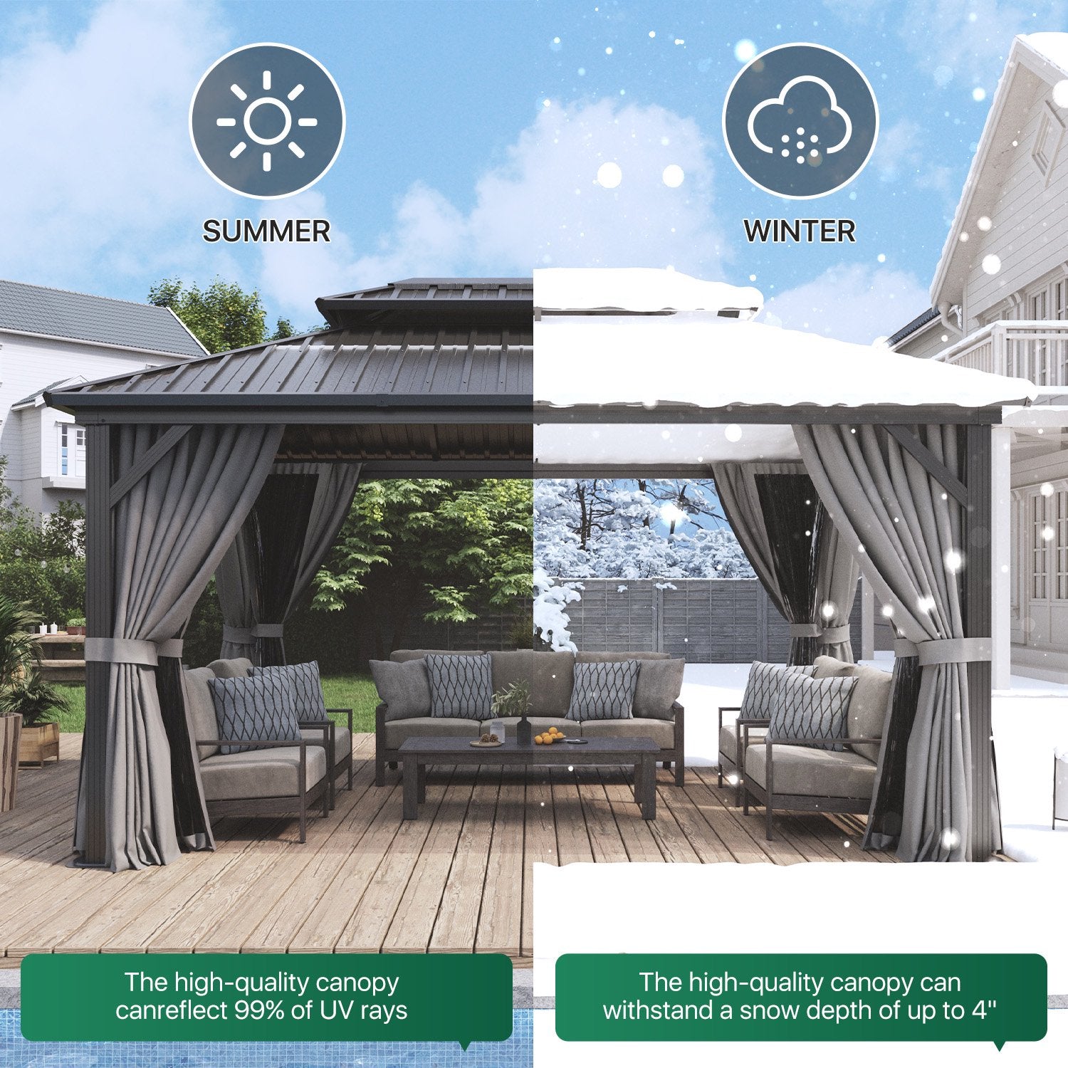 Clouddwell 10' x 14' Gazebo for Patio, Gazebo Pergola with Sloped Roof, Large Wall-Mounted Heavy Duty Awnings, for Deck, Patio and Backyard