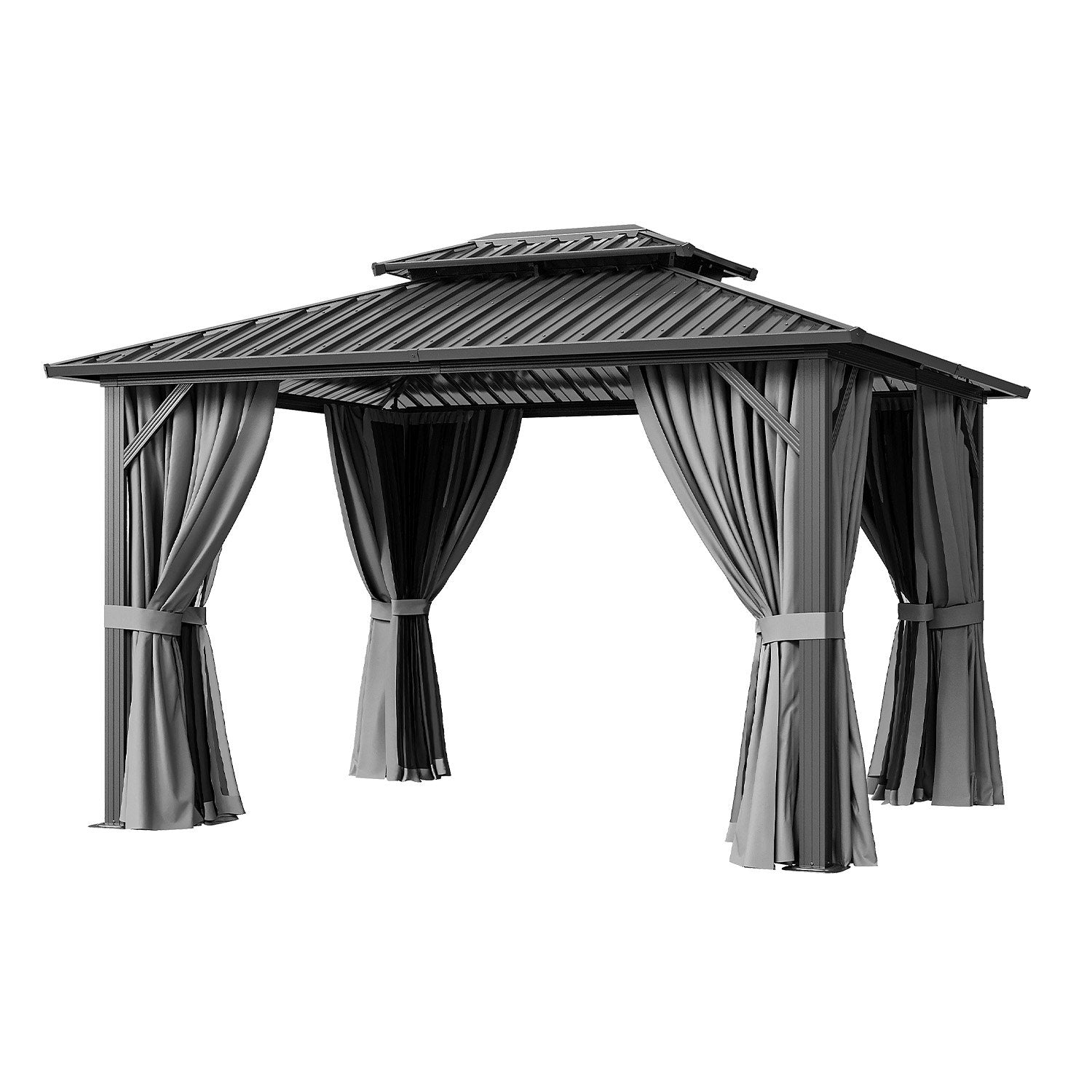 Sumnthink 10'x12' Hardtop Gazebo, Outdoor Steel Double Galvanized Roof Canopy, Aluminum Frame Permanent Pavilion Metal Gazebo with Netting and Curtains, for Patios, Gardens, Lawns