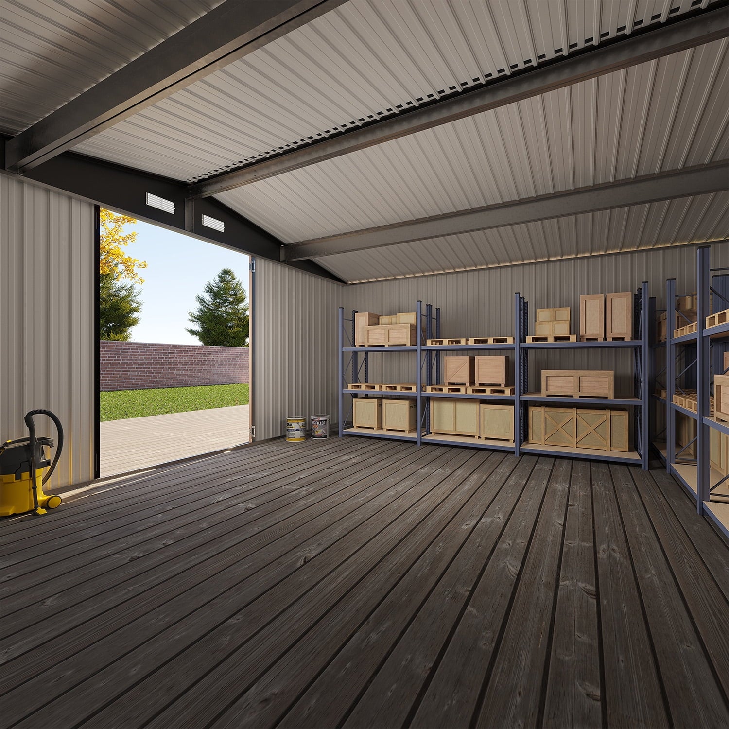 Clouddwell 14 ft. x 12 ft. Outdoor Storage Shed, 800 cu. ft. Brown Steel Utility Shed with Lockable Door for Garden