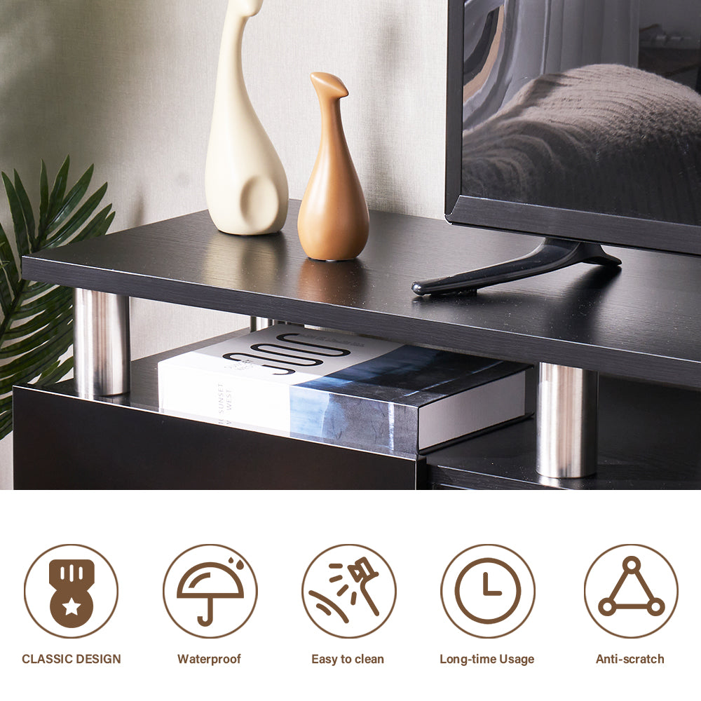 Fireplace TV Stand with 36" Electric Fireplace, Led Light Entertainment Center for TVs up To 80", Black